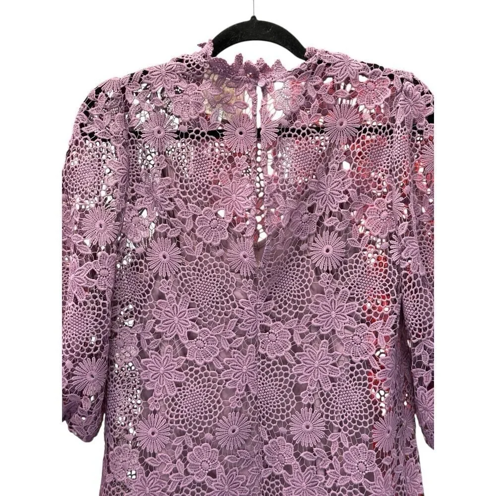 Johnny Was Lorrie Purple Crochet Lace Mini Dress Puff Sleeves Size Medium